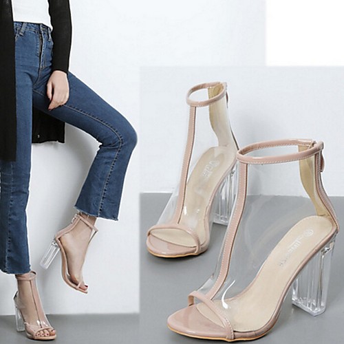 

Women's Sandals Summer Cuban Heel Open Toe Daily PU Black / Beige