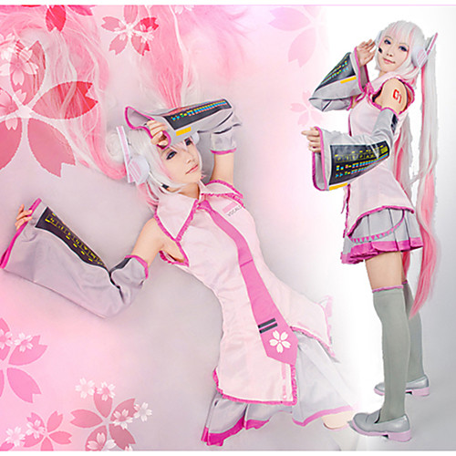 

Inspired by Vocaloid Sakura Miku Video Game Cosplay Costumes Cosplay Suits / Dresses Patchwork Sleeveless Shirt Skirt Sleeves Costumes / Stockings