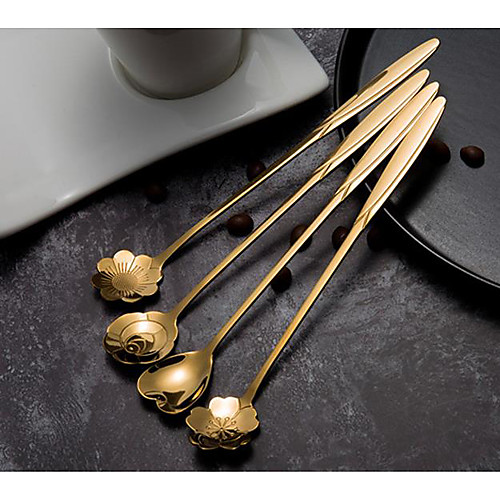 

Flower Petal Spoon Long Handle Stainless Steel Stirring Spoon Ice Cream Dessert Spoon Tea Drinking Tools Kitchen Gadge