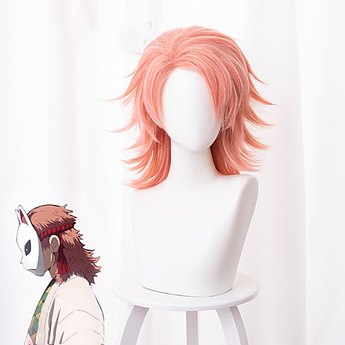 

Demon Slayer: Kimetsu no Yaiba Cosplay Wigs Men's Asymmetrical 16 inch Heat Resistant Fiber Curly Pink Pink Anime