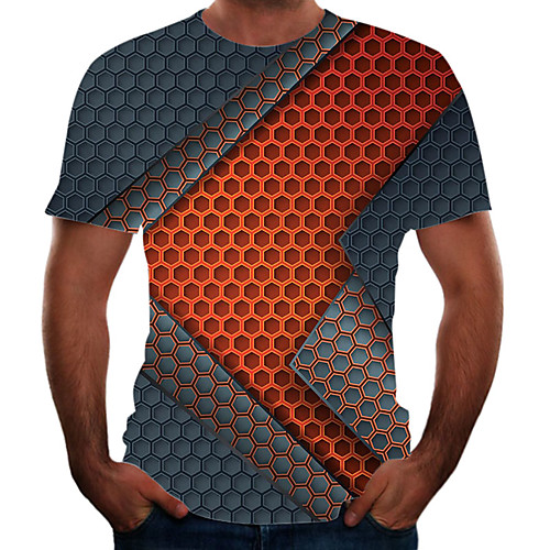 

Men's Plus Size Color Block 3D T-shirt Basic Going out Weekend Round Neck Rainbow / Short Sleeve / Animal