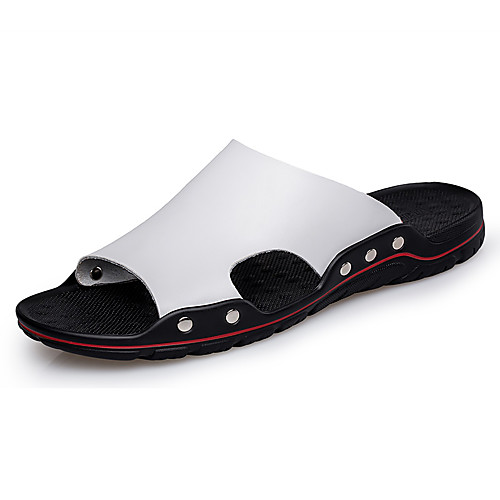 

Men's Summer Casual Daily Slippers & Flip-Flops Walking Shoes Cowhide Breathable White / Black / Blue