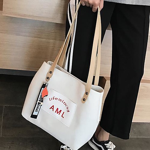 

Women's Canvas Top Handle Bag Letter White / Black