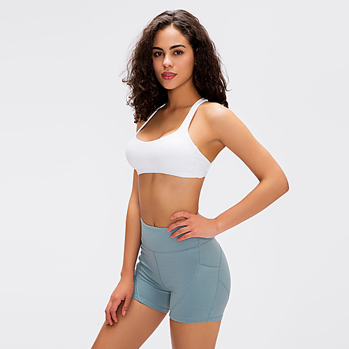 

Women's Sports Bra Medium Support Removable Pad Wireless Solid Color White Black Purple Blue Brown Nylon Yoga Running Fitness Bra Top Top Sport Activewear Breathable Quick Dry Comfortable Freedom