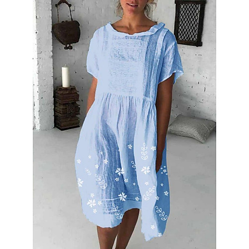 

Women's Shift Dress Knee Length Dress - Short Sleeves Print Summer Casual Chinoiserie 2020 Blushing Pink Gray Light Blue S M L XL XXL XXXL