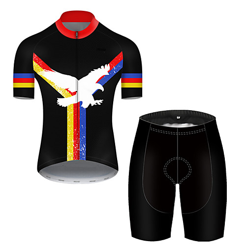 

21Grams Men's Short Sleeve Cycling Jersey with Shorts Polyester Black / Red Animal Eagle National Flag Bike Clothing Suit Breathable Quick Dry Ultraviolet Resistant Reflective Strips Sweat-wicking