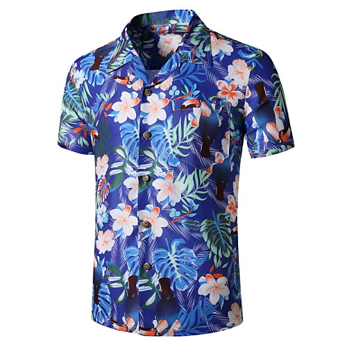 

Men's Floral Print Shirt Tropical Daily Button Down Collar Blue / Short Sleeve