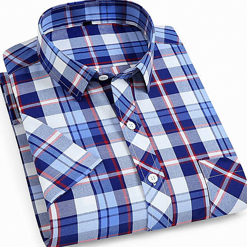 

Men's Shirt Plaid Print Short Sleeve Daily Tops Blue