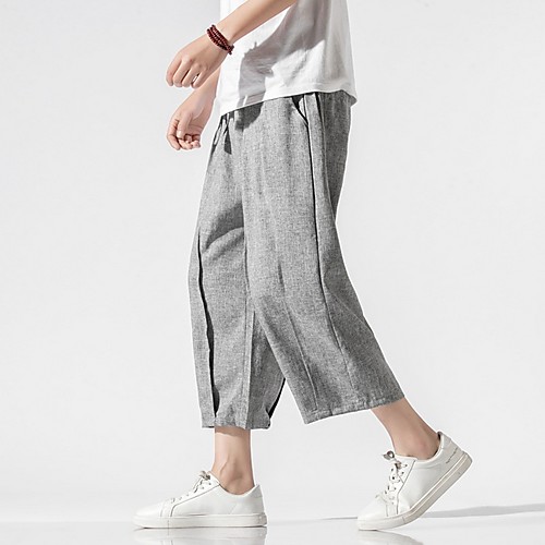 

Men's Sporty Chinoiserie Loose Chinos Pants - Solid Colored Drawstring Comfort Cotton Black Light gray Dark Gray US32 / UK32 / EU40 / US34 / UK34 / EU42 / US36 / UK36 / EU44