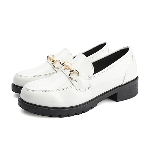 

Women's Loafers & Slip-Ons Spring / Fall Block Heel Round Toe British Daily Outdoor Imitation Pearl PU White / Black