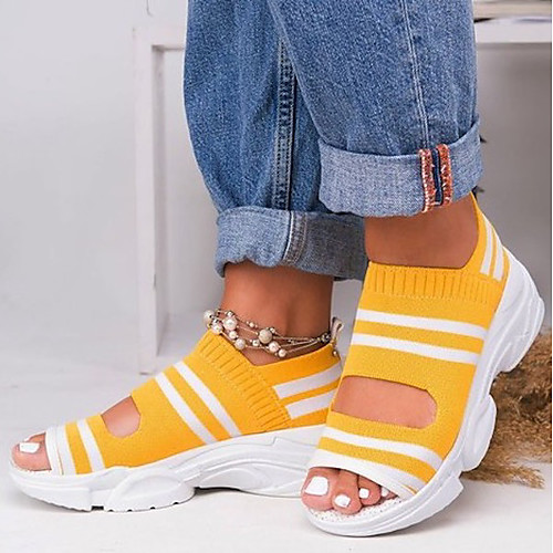 

Women's Sandals Wedge Sandals Flat Sandal Summer Wedge Heel Peep Toe Daily Tissage Volant Black / Yellow / Green