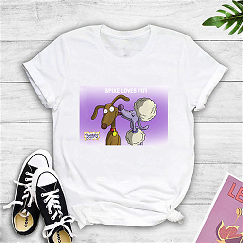 

Women's Cartoon Letter Print Loose T-shirt Basic Daily Going out White / Black / Yellow / Blushing Pink / Gray