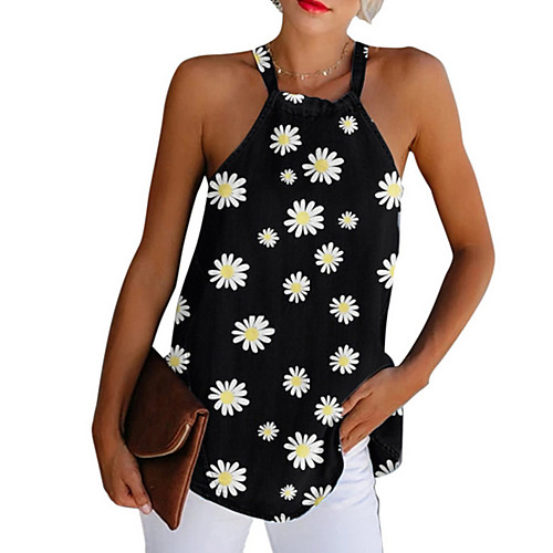 

Women's Tank Top Geometric Tops Halter Neck Weekend Summer White Black Blue S M L XL 2XL 3XL