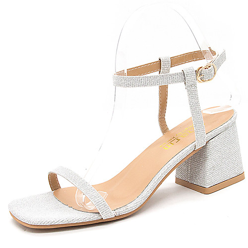 

Women's Heels / Sandals 2020 Spring & Fall / Spring & Summer Chunky Heel Open Toe Classic Sexy Wedding Party & Evening PU Black / Gold / Silver