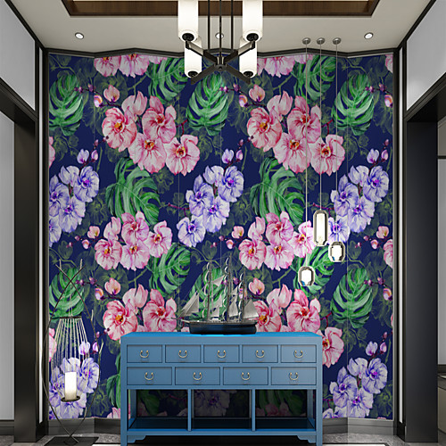 

Custom self-adhesive Wallpaper Mural purple flowers suitable for bedroom living room coffee shop restaurant hotel Canvas Material Adhesive required Wall Cloth Room Wallcovering