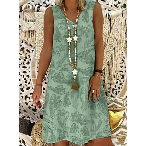 

Women's Knee Length Dress A-Line Dress - Sleeveless Floral Print Summer Casual Mumu 2020 Khaki Light Green Light Blue S M L XL XXL XXXL XXXXL XXXXXL