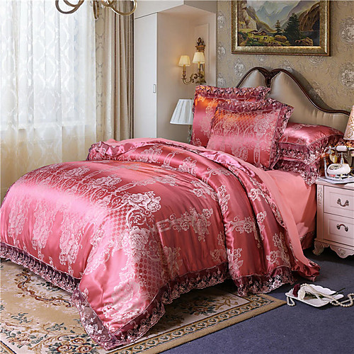 

European-style four-piece Tribute Satin 4-piece Double Jacquard lace 1.8 / 2.0 m bed linen wedding bedspread