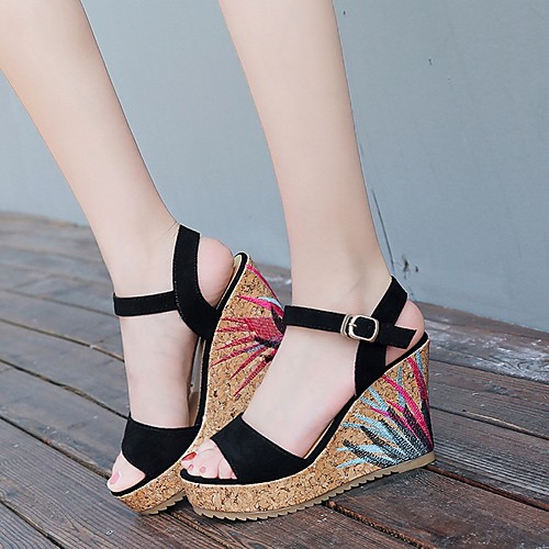

Women's Sandals Summer Wedge Heel Open Toe Daily Suede Black / Green / Beige