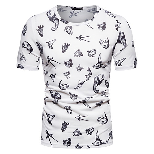 

Men's Geometric Graphic Fantastic Beasts T-shirt - Cotton Rock Punk & Gothic Party Club Round Neck White / Black / Short Sleeve / Animal