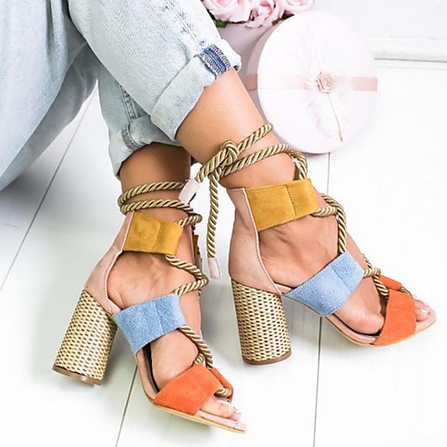 

Women's Sandals Summer Cuban Heel Open Toe Daily PU Yellow / Pink / Orange