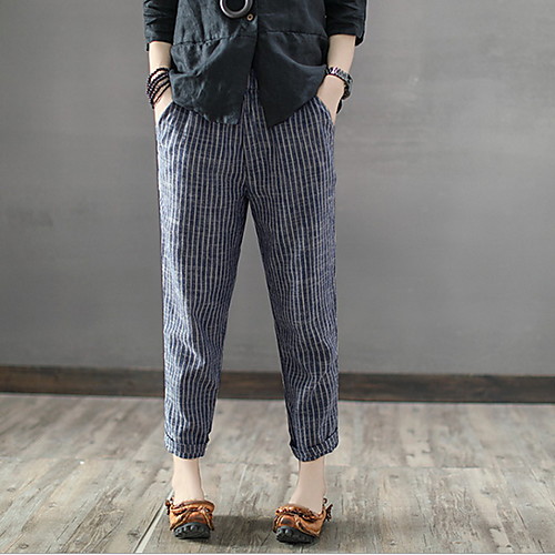 

Women's Basic Loose Chinos Pants - Striped Black Navy Blue S / M / L