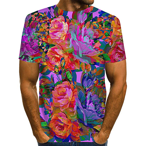

Men's Plus Size Geometric 3D Print T-shirt Street chic Exaggerated Daily Going out Round Neck Rainbow / Short Sleeve