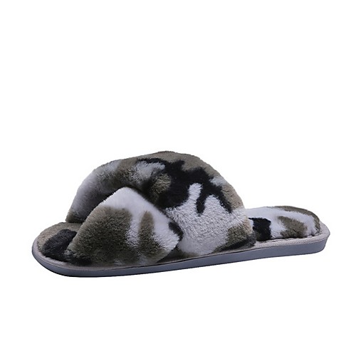 

Women's Slippers & Flip-Flops Fuzzy Slippers Summer Flat Heel Open Toe Daily Faux Fur Khaki / Green / Gray