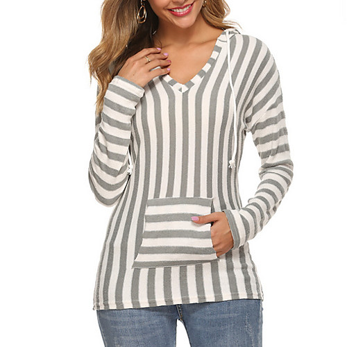 

Women's Sweatshirt Striped V Neck Basic Black Blue Gray S M L XL