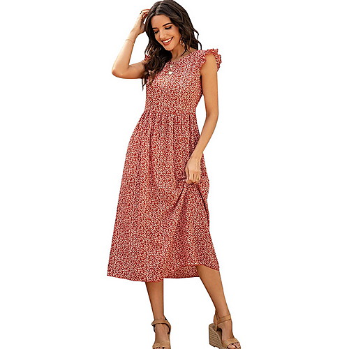 

Women's Shift Dress Midi Dress - Short Sleeves Geometric Summer Boho Daily 2020 Blue Red Yellow S M L XL