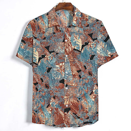

Men's Tribal Shirt Vintage Street chic Holiday Weekend Blue / Red / Short Sleeve