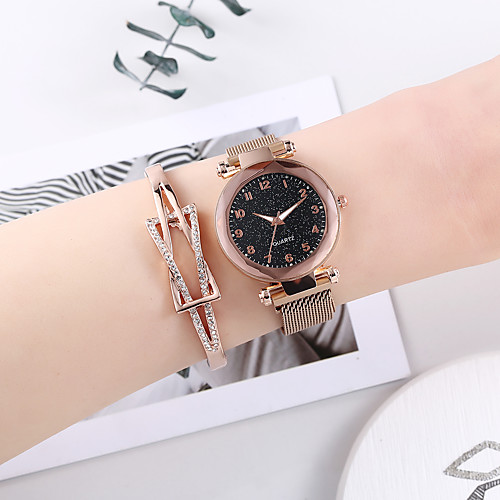 

Women's Steel Band Watches Elegant Fashion Black Rose Gold Stainless Steel Chinese Quartz Rose Gold Black Chronograph Cute New Design 2 Piece Analog One Year Battery Life