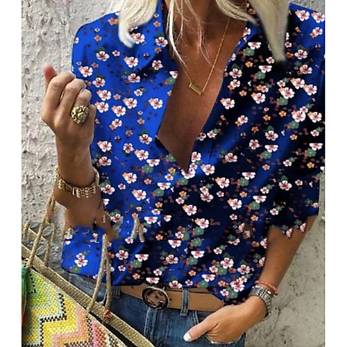 

Women's Floral Shirt Daily Shirt Collar Wine / White / Blue / Green