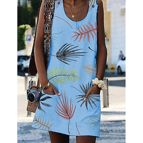 

Women's Shift Dress - Sleeveless Floral Summer Elegant Loose 2020 White Purple Red Blushing Pink Khaki Light Blue S M L XL XXL XXXL XXXXL XXXXXL