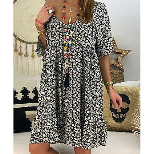 

Women's A-Line Dress Knee Length Dress - Short Sleeves Floral Summer V Neck Elegant 2020 Black Blue Purple Red Yellow Army Green Green S M L XL XXL XXXL