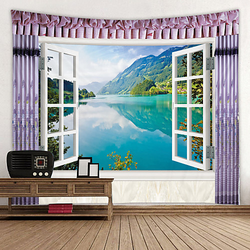 

Lake View Outside The Window Digital Printed Tapestry Decor Wall Art Tablecloths Bedspread Picnic Blanket Beach Throw Tapestries Colorful Bedroom Hall Dorm Living Room Hanging