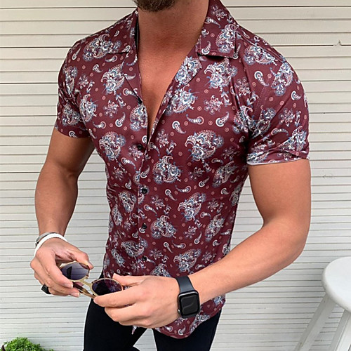 

Men's Floral Graphic Shirt Tropical Daily Classic Collar Wine / White / Army Green / Navy Blue / Short Sleeve