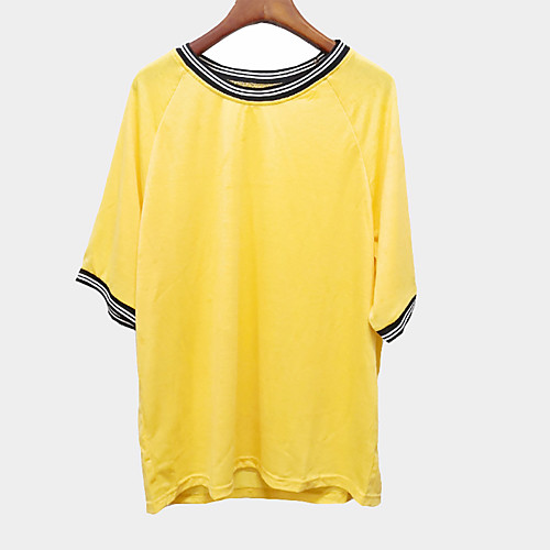 

Women's T-Shirt Short Sleeve Round Neck Stitched With Knitted Stripe - Yellow