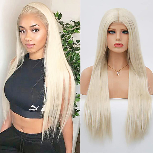 

Synthetic Lace Front Wig Natural Straight Silky Straight Middle Part Lace Front Wig Blonde Long Light Blonde Synthetic Hair 18-24 inch Women's Cosplay Heat Resistant Party Blonde