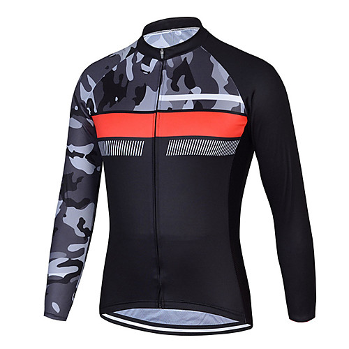 

21Grams Men's Long Sleeve Cycling Jersey Polyester Black / Red Patchwork Camo / Camouflage Bike Jersey Top Mountain Bike MTB Road Bike Cycling UV Resistant Breathable Quick Dry Sports Clothing Apparel