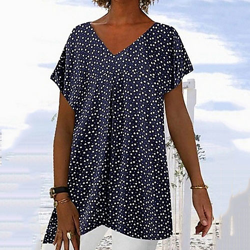 

Women's Polka Dot Print T-shirt Daily V Neck White / Blue / Red