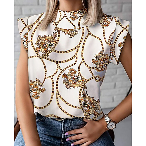 

Women's Geometric T-shirt Daily White / Purple / Red / Gold