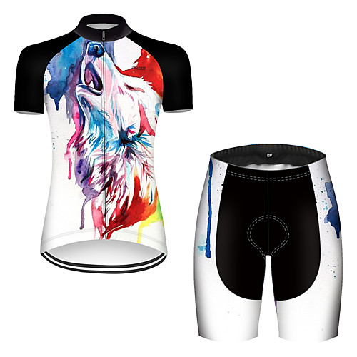 

21Grams Women's Short Sleeve Cycling Jersey with Shorts Polyester Black / White Gradient Animal Wolf Bike Clothing Suit Breathable Quick Dry Ultraviolet Resistant Reflective Strips Sweat-wicking