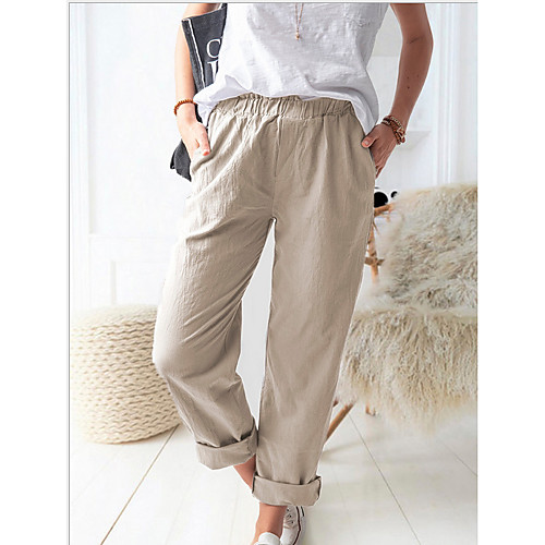 

Women's Basic Loose Chinos Pants - Solid Colored Blue Khaki Green S / M / L