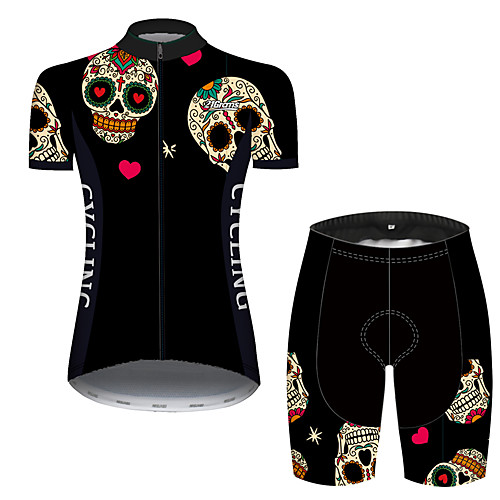 

21Grams Women's Short Sleeve Cycling Jersey with Shorts Black / Red Skull Bike Breathable Quick Dry Sports Patterned Mountain Bike MTB Road Bike Cycling Clothing Apparel / Micro-elastic