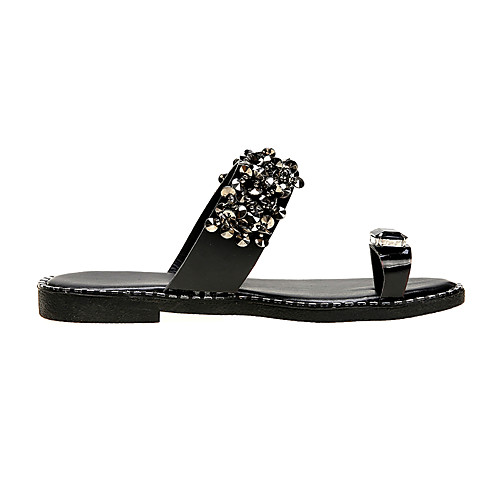 

Women's Slippers & Flip-Flops 2020 Spring & Fall / Spring & Summer Flat Heel Open Toe Boho Minimalism Daily Outdoor Sparkling Glitter Knit / PU Black / Champagne / Silver