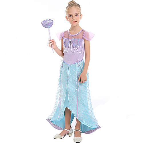 

The Little Mermaid Dress Flower Girl Dress Girls' Movie Cosplay A-Line Slip Light Blue Dress Children's Day Masquerade Satin / Tulle Polyster