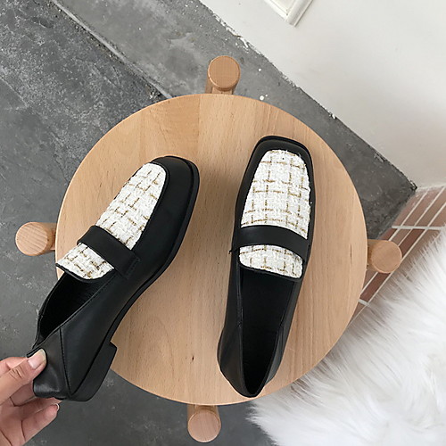 

Women's Loafers & Slip-Ons Spring & Summer Low Heel Round Toe Daily PU White / Black