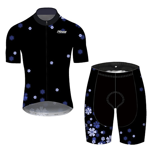 

21Grams Men's Short Sleeve Cycling Jersey with Shorts Black / Blue Floral Botanical Bike UV Resistant Quick Dry Sports Patterned Mountain Bike MTB Road Bike Cycling Clothing Apparel / Stretchy