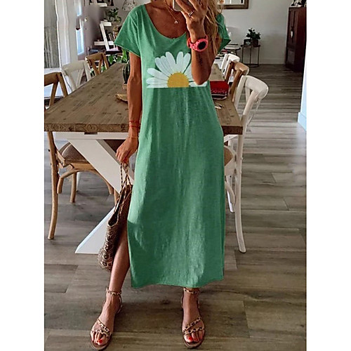 

Women's Shift Dress Maxi long Dress - Short Sleeves Floral Summer Elegant 2020 Yellow Green S M L