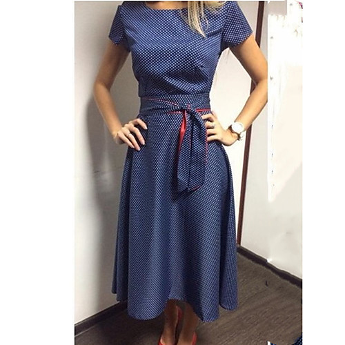 

Women's Sheath Dress - Short Sleeves Polka Dot Summer Casual Elegant 2020 Blue S M L